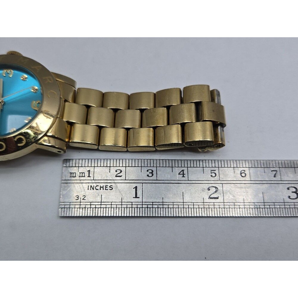 Marc Jacobs Amy Aqua Blue Gold Tone Womens 36mm Dress Watch Classic New Battery - Picture 9 of 14